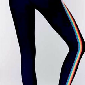 Spiritual Gangster black bra top legging set with rainbow stripe